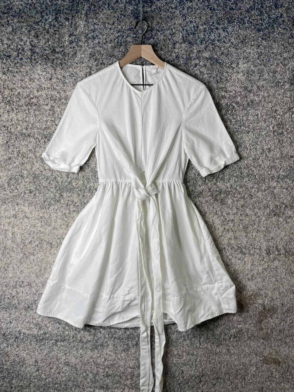 Staud Dress Womens 4 White Short Sleeve Tie Front Cutout Pockets Lined Summer